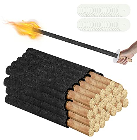 Tubiaz Wachsfackeln Brennzeit 100 min|50 Stück Fackeln Mit Handschutz|Garten-Fackeln Für Nachtwanderung Lagerfeuer Feuerwerk Outdoor