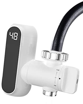 Rubinetto Elettrico Istantaneo Rubinetto Acqua Fredda e Calda Indicatore di Temperatura Rubinetto per Riscaldamento dell'Acqua Girevole per Casa, Cucina, Bagno e Lavandino,White,13.9 * 12.6cm