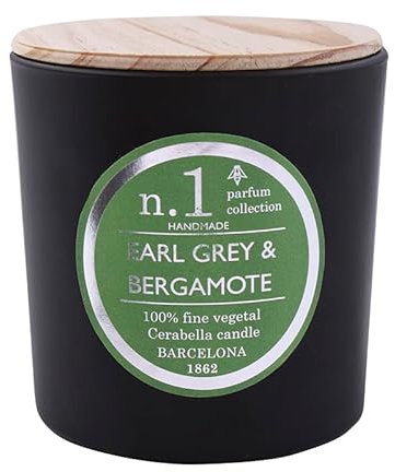 Lamare - Velas Perfumadas Numbers - Vela Vegetal 100% - Vaso de Cristal y Tapa de Madera - CERABELLA (Earl Grey & Bergamote, 10X10 CM)