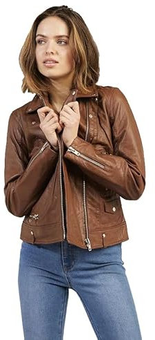 Imperial Studios Giacca da motociclista da donna in vera pelle di agnello da donna, vestibilità elegante giacca casual con cerniera incrociata sottile e tasche con cerniera, per motociclista, M