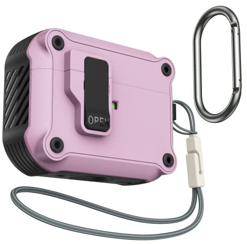 SURPHY Armor Case for AirPods Pro 2 & Pro, with Keychain & Lanyard - Shockproof Rugged Protective Case (Lock Purple)