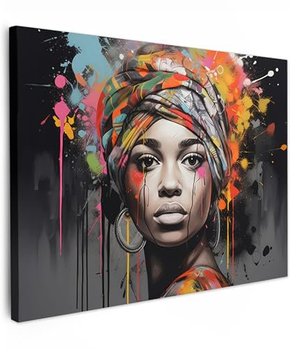 MuchoWow© Wandbilder 80x60 cm Wohnzimmer Wanddeko Schlafzimmer Zimmerdeko Fotowand Zimmer Deko Wand Dekoration Wall Banksy - Street Pop Art - Frau - Kopftuch - Graffiti - Schwarz