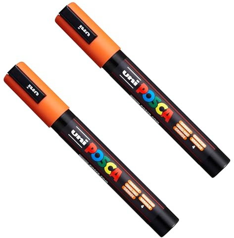 Posca PC-5M Paint Marker Kunststifte – 1,8–2,5 mm Spitze – orange Tinte – 2 Stück