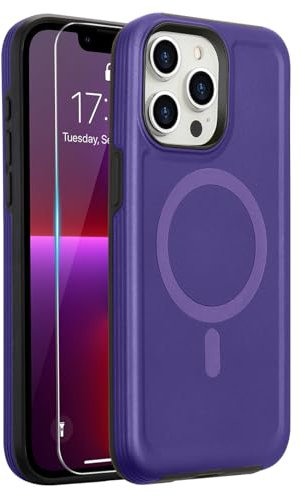 L-FADNUT for iPhone 13 Pro with [2-Pack Tempered Glass Screen Protector] Magnetic Matte Case Compatible with Magsafe Shockproof Military Grade Protection Phone Case for iPhone 13 Pro Purple