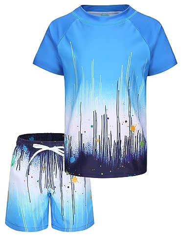 UV Schwimmshirt Jungen Zweiteilig Kurzarm Badeshirt Kinder Badeshorts Jungen Badeanzug Set 146 152/11-12 Jahre
