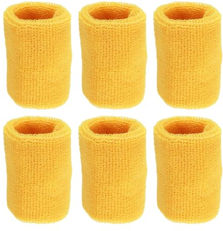PATIKIL 6 Packung Schweißbänder Handgelenk 8x10cm Weiche Verdickte Baumwolle Fitness Arm Schweißband für Tennis Basketball Fußball, Gelb
