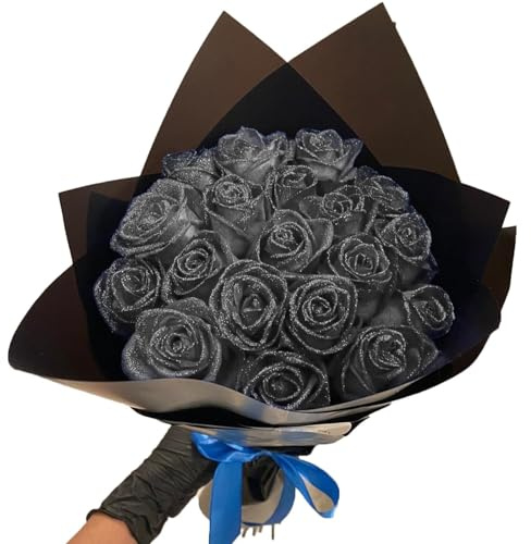 RePaLy, Bouquet di rose artificiali glitterate, regalo fai da te per San Valentino (colore nero, 20 pezzi)