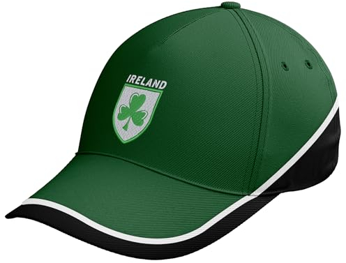 Purple Print House Bestickte Irland-Unterstützer-Kappe, Rugby-Shamrock-Abzeichen, Hut, Flaschengrün / Schwarz, Einheitsgröße