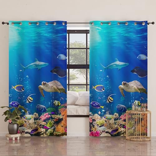 PETTI Artigiani Italiani - Tende a Pannelli per Interno con Anelli 2 Pezzi 140x280cm, Tenda Camera da Letto e Soggiorno Oscuranti Isolanti e Moderne, Acquario, 100% Made in Italy