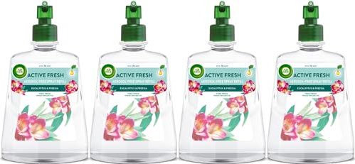 Air Wick Aerosol-Free Automatic Air Freshener Spray Refill, Eucalyptus & Freesia, Pack 4 x 228ml, 24x7 Active Fresh Odour Neutraliser, Lasts Up to 280 Days, Air freshener For Home
