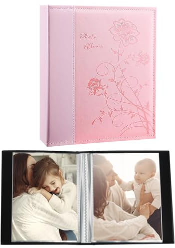Miaikoe kleines Fotoalbum 10x15 2 Pakete, jede Packung enthält 52 vertikale Bilder, Slip in Top Loading Fotoalbum Buch für Kunstwerke oder Postkarten Lagerung (Rosa)