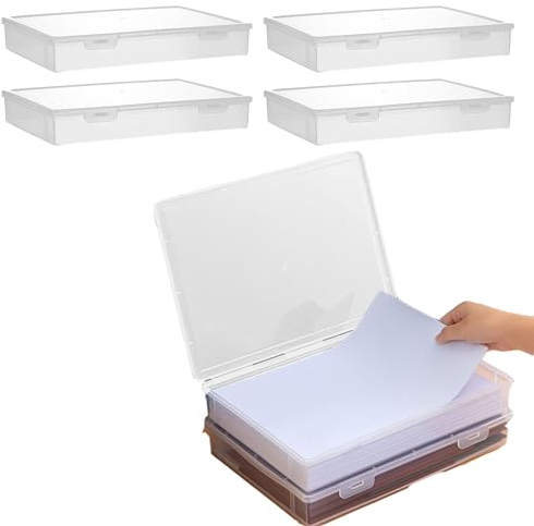 Accmuzzy Transparente Aktenbox A4 [4er-Pack] - Archivbox A4 für Dokumente, Briefe, Wasserdicht Aufbewahrungsbox für Dokumente,Tragbare Dokumentenbox für Schule & Büro (Groß - Individuell)
