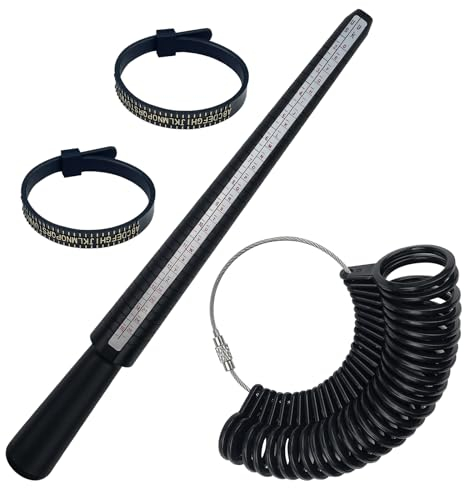 Baxcdyswe 4 Stück Ringgrössenmesser Set, Ringmesser Finger, Ring Sizer, Ringgrössenmesser Deutsche Größen, Kunststoff-Ringmaß und Ringdorn for Measuring Ring Diameters, Size Standard UK, EU, USA