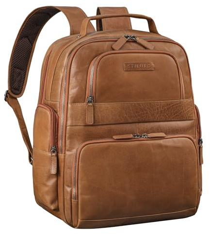 STILORD Josef XXL Leder Rucksack mit Laptop-Fach 15.6 Zoll hell-braun Business-Rucksack Herren und Damen Groß Lederrucksack für Arbeit, Büro, Office, Uni, Schule Freizeit Echtleder