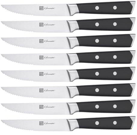 Ensemble de 8 couteaux à steak, couteau de table à bord droit dentelé en acier inoxydable de 4,5 pouces, couteau à steak tranchant, couverts à steak pour la maison et le restaurant
