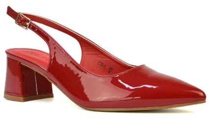 Womens Court Shoes Ladies Block Low Heel Point Toe Slingback Evening Red Patent Classic Pumps Shoes Size 5