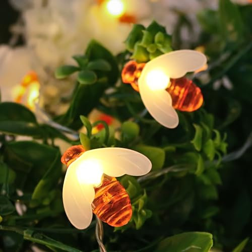 RECUTMS Honeybee Fairy String Lights, 3M/10ft 20LEDs Hanging Battery Operated Bees Light Bee Shape Decorations for Indoor Outdoor Summer Home Bedroom Camping Birthday Party Christmas(Warm White)