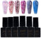 6 Colors Glitter Series Gel Nail Polish Kit-Glitter Sparkle Pink Blue Light Grey- Soak-Off UV/LED Nail Polish Gel for Home Salon DIY Nail Art, 5ML