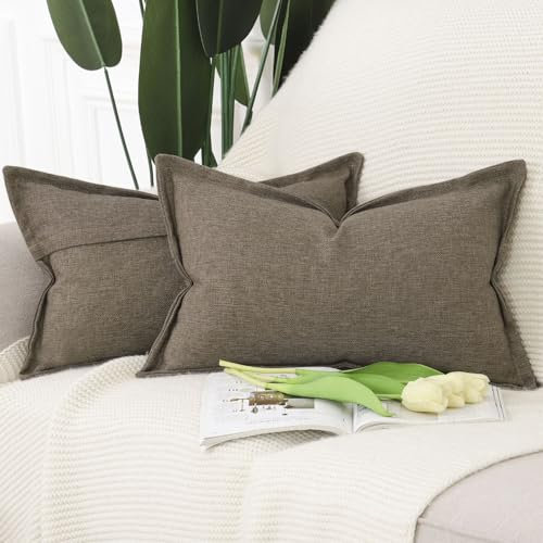 Madizz 2er Set Polyester Leinen Kissenbezügen mit breiter Kante Weiche dekorative Kissenbezüge für Sofa Schlafzimmer Kissenhülle Braun 30x50 cm Rechteckig