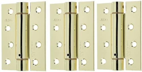 DIRECT DOOR HANDLES® 4 Fire Rated Spring Door Hinges Self Closing Adjustable Spring Hinge Single Action (3-Pack) in Polished Electro Brass Finish