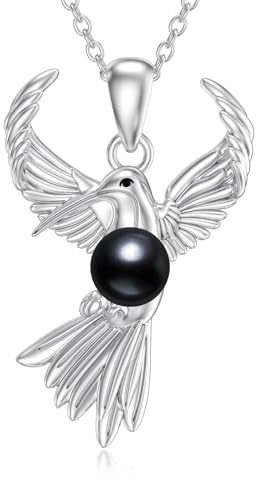 HARMONY BOLA Kolibri Halskette 925 Sterlingsilber Schwarzer Kolibr Anhänger Kolibri Perlenschmuck Geschenke für Frauen