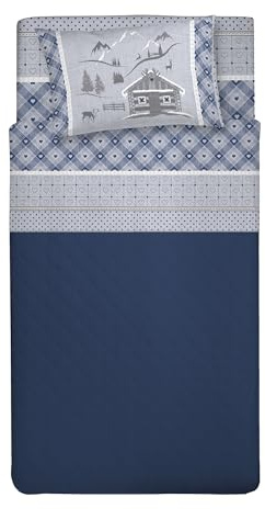PENSIERI DELICATI Bettwäsche-Set für Einzelbett, Flanell, 100% Baumwolle, warm und weich, für Einzelbett 90 x 200 cm, inklusive Spannbettlaken, Bettbezug und 1 Kissenbezug, hergestellt in Italien,