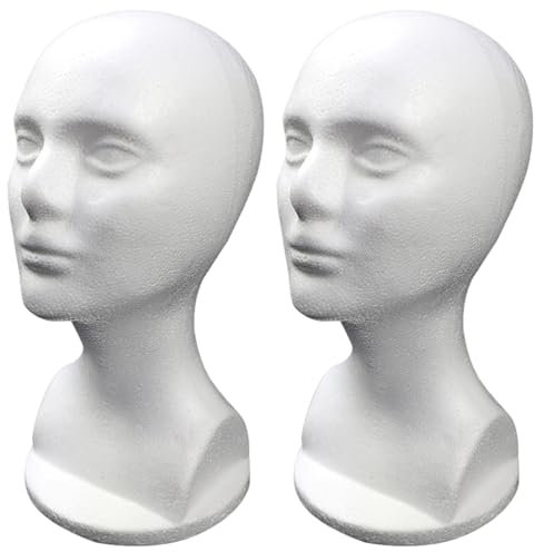 2pcs Schaufensterpuppen Kopf Frauen Haar Schaufensterpuppe Kopf weißer Schaumkopf Model Hutmasken Brille Hut Perücke Show Display Manikin Kopf für Zuhause, Salon, Laden, Haarschanninkopf