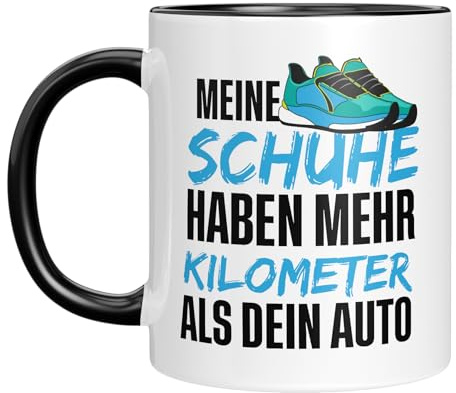 Tasse mit Spruch - Meine Schuhe haben mehr Kilometer als dein Auto - witzig - Läufer - Jogger - Geschenkidee - Mann - Männer - Humor