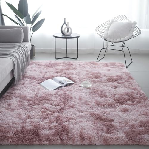 XUEDNGM Teppich Wohnzimmer Schlafzimmer 145 x 195 cm Teppich Schlafzimmer Teppich Hochflor Wohnzimmer Waschbar Flauschig Weich rutschfest Moderne Deko für Wohn Schlafzimmer, lila rosa
