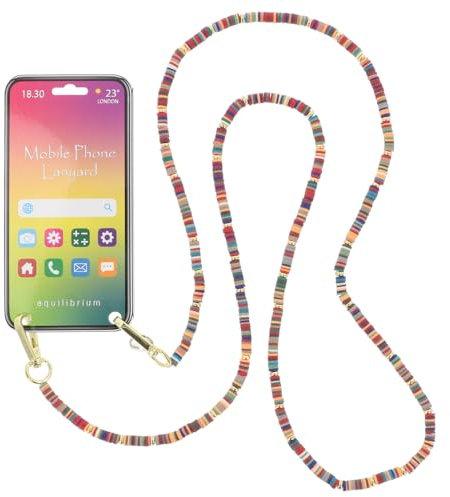 equilibrium Beaded Mobile Phone Lanyard Long Body Secure Strap - Aqua, Black or Multicoloured (Multicolour)