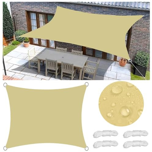 Tenda a Vela Parasole Vela Ombreggiante Rettangolare Impermeabile Tenda a Vela Giardino Protezione UV 98% Tende da Sole con Corda di Nylon e Anello D per Esterno Giardino 2x4M