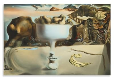 Salvador Dali Erscheinung von Gesicht und Obstschale am Strand, Poster, Kunstwerke, Bild, Poster, Wandkunst, Gemälde, Leinwanddekoration, Heimposter, 50 x 75 cm