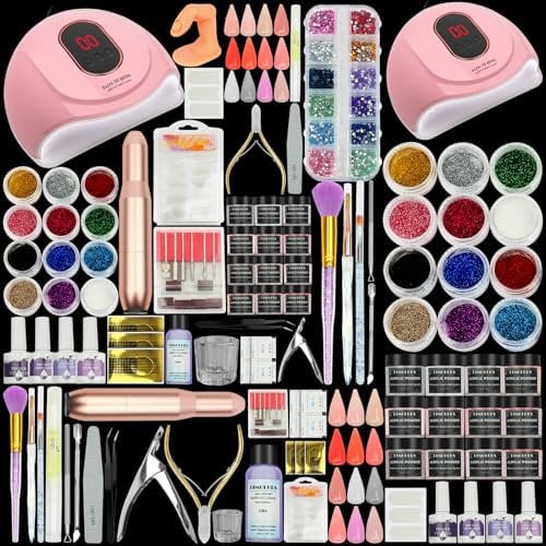 Kimglurs Acrylic Nail Kit with Nail Drill 12 Colors Acrylic Powder Acrylic Liquid UV/LED Nail Lamp Top Coat Base Coat Nail Primer Nail Kit for Beginners with Everything Christmas Gift Set