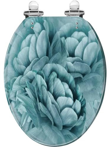 Elongated Toilet Seat Floral turquoise green Resin Toilet Seat with Quietly Close Quick Release Hinges Decorative Toilet Seat with Cover Easy to Clean and Install