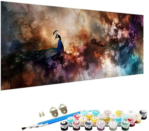 Numéro d’Art petit format – Loisir créatif Animal Kit de peinture par numéros – Activité détente et créative Paon – Version française 3 Pinceaux et Peintures Acryliques Peinture NuméRo 60x120cm M-04