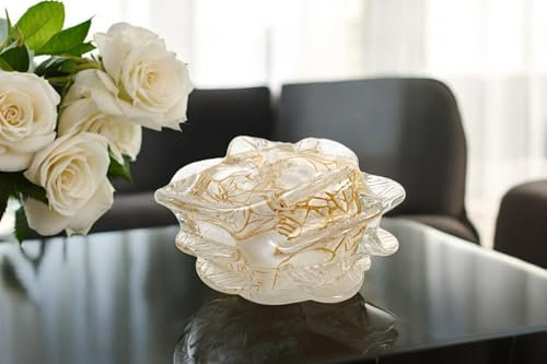 Mini-Urne Rose - Weiß & Blattgold - Gedenckenrose - Kleine Urne - Urnen für Zuhause - Einäscherung Urne - Luxus-Urne mit Blume