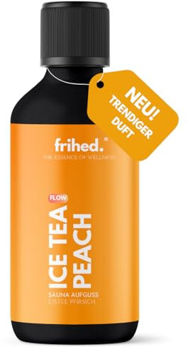 frihed.® Saunaaufguss Ice Tea Peach - Hochkonzentriertes Saunaöl Eistee Pfirsich - fruchtig - Langanhaltender Duft - Glasflasche - Made in Lüneburg