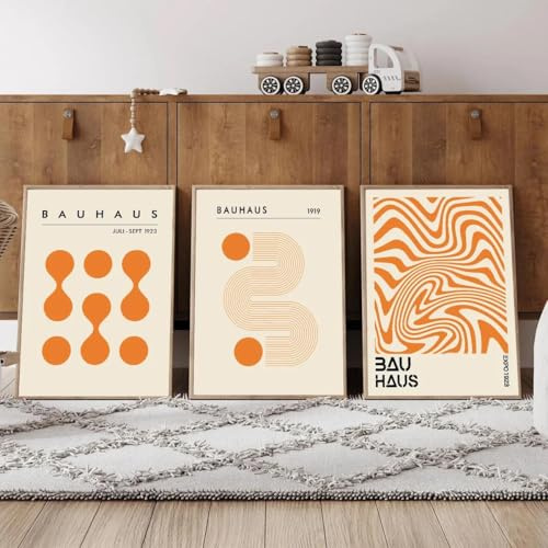 3Pcs Orange Bauhaus Kunstdruck Leinwand Malerei Abstrakte Minimalistische Geometrische Ausstellung Poster Wand Kunst Wohnkultur 50X70Cmx3Pcs Kein Rahmen