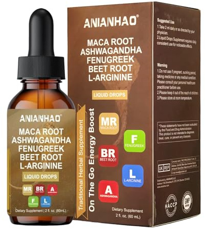 Maca Root Liquid Drops with with Ashwagandha, Fenugreek, Beet Root and L-Arginine - High Strength 60ml Vegan for Energy Support for Women & Men - Support Mood, Energy & Fitness