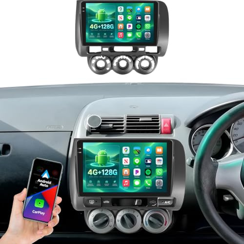 OiLiehu 4G+128G Android 15 Car Stereo for Honda Jazz Fit 2002-2008 RHD with Wireless CarPlay Android Auto, 9'' Touchscreen 2 Din Radio with WiFi GPS Mirror Link Bluetooth FM RDS EQ SWC Backup Camera