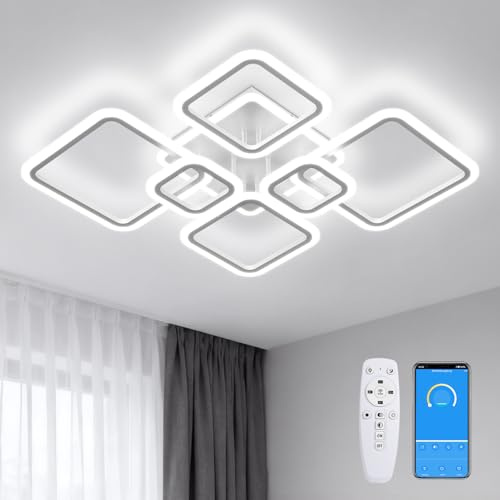 Litglobe LED Deckenleuchte Dimmbar,120W LED Deckenlampe Wohnzimmer mit Fernbedienung APP,Moderne Wohnzimmerlampe mit Memory Funktion,Eckig Deckenlampe für Schlafzimmer Küche Esszimmer Arbeitszimmer