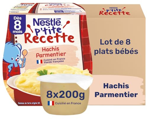 Nestlé Bébé - P'tite Recette - Petits Pots Bébé - Hachis Parmentier - Dès 8 mois - 2x200g (Lot de 4)