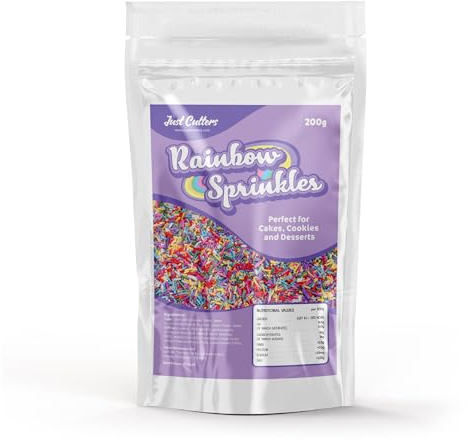 Rainbow Sprinkles, 200g, Colourful Cake Decorations for Cupcakes, Cookies, Doughnuts & Ice Cream, Baking Toppings for Kids' Parties & Celebrations