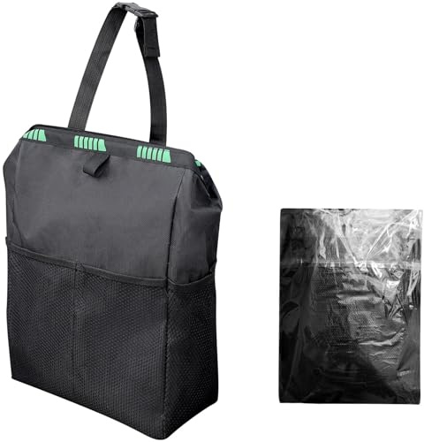 Poubelle de Voiture Étanche Grande Capacité (13,5L) + 50 Sacs Inclus - Sac Poubelle Auto Suspendu avec Couvercle Scratch et 4 Poches de Rangement - Organisateur Siège Arrière Pliable en Tissu Oxford