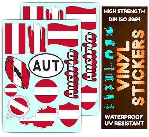 Vinyl Sticker Motorrad Aufkleber Wetterfeste Roller Scooter Helm Auto Roller Tank UV-Beständig Hochwertige Dekoration Fahrzeuge KFZ Selbstklebend (Österreich Flagge, Set-22)