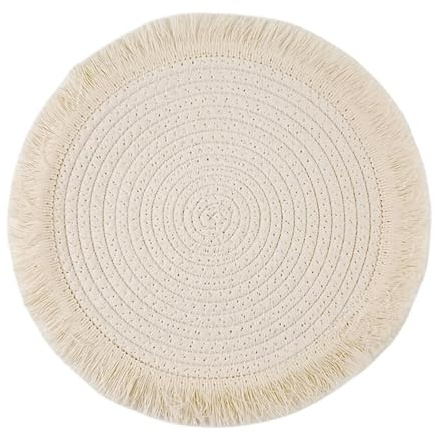 GIUPLOKID Stroh-Tatami-Kissen, Runde Bodenkissen aus Stroh, 4 Stück, Mehrfarbig, 20–30 cm(White,ROUND-20CM)