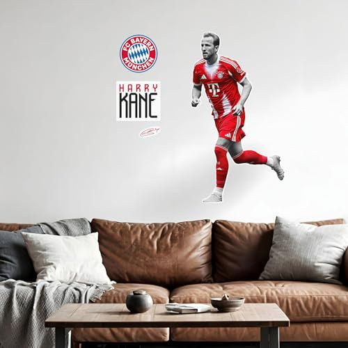 K&L Wall Art FC Bayern München Wandtattoo FCB Fußball Wandbild Harry Kane Wandsticker Bundesliga Spieler 2025/26 Offizielles Lizenzprodukt 48x70 cm