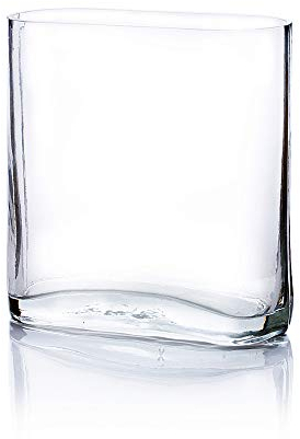 WGV Grand Vase rectangulaire en Verre Transparent, Largeur 7,6 cm, Longueur 17,8 cm, Hauteur 20,3 cm, récipient Floral Rond en Verre Transparent, décoration de fête de Mariage, événement, Maison,