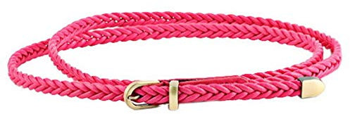 COMVIP 99x0.8cm Ceinture Fine Tressée pour Femme en Cuir Imité Vintage Casual Rose Rouge