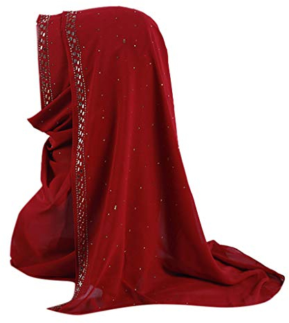 Lazzboy Shimmer Sparkle Gold Glitters Plain Chiffon Muslim Hijab Schal Halstuch Uslimische Kopftuch Turban-hüte Perlen Indien Hut Muslimischen Rüschen Krebs Chemo Beanie Turban Wrap Cap(D)